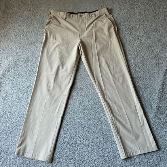 IZOD Golf Pants Mens 36x32 Beige Swingflex‎ Straight Stretch Waist Performance - Picture 1 of 14